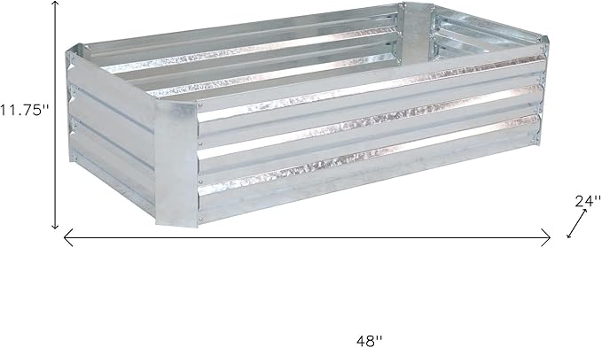 HomeRoots 12 X 48 Silver Metal Rectangular Raised Garden Bed