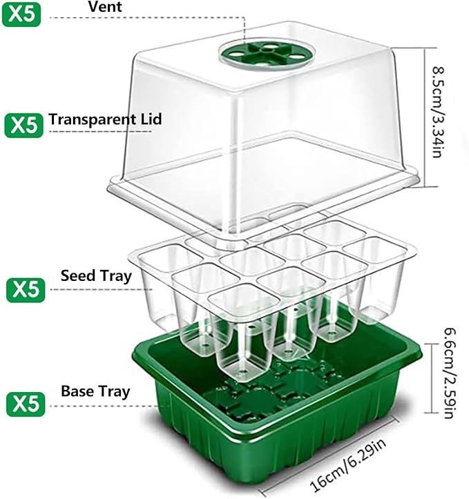 payanwin 6-Pack Seed Starter Tray Kit with Grow Light Adjustable Brightness &amp Timing Controller Seedling Trays with Humidity Domes &amp Heightened Lids Thicken Design Ideal for Indoor Plant G
