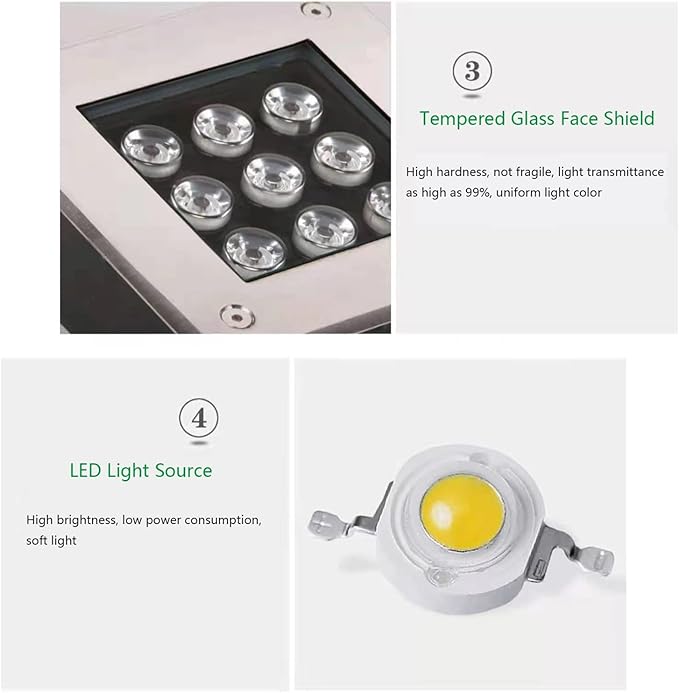 Low Voltage Deck Lights Recessed Square Underground Light IP66 Waterproof AC12V Outdoor Buried Lights for Garden Pathway Patio Driveway Landscape Lighting Spotlight (White 36W)