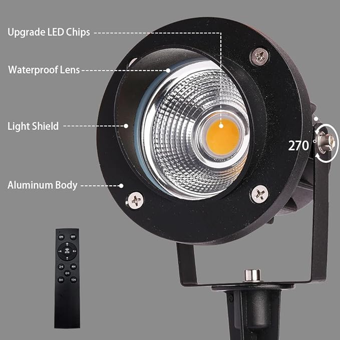 LED Outdoor Spot Lights120V Landscape Lighting Outdoor Spotlight With Plug Cord  2700K-6500K Stepless Dimmable Landscape Light with Timer and Remote for Yard Garden Pathway flag (20W Pack 4)