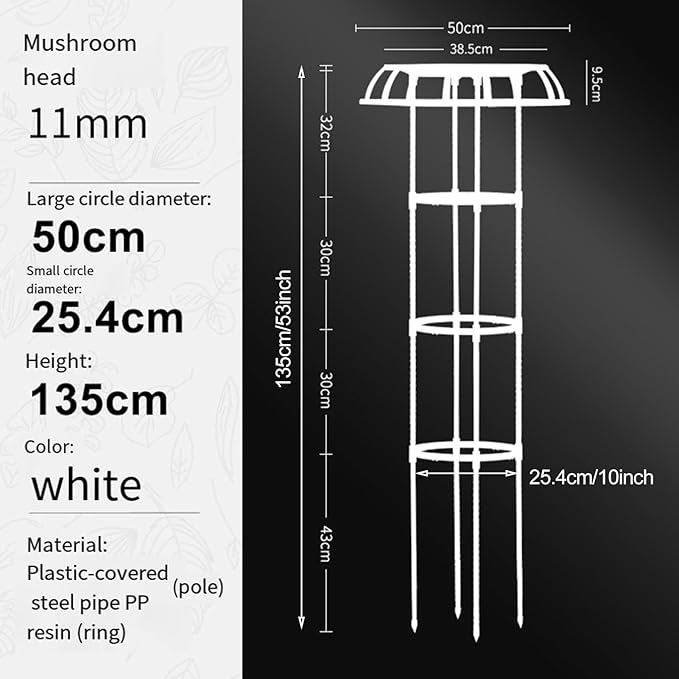 Garden Trellis Plant Stand Trellis Garden Trellis for Climbing Plants Outdoor Mushroom Top Design Plant Stand Plant Trellis Support Cage for Climbing Vine Rose Black L
