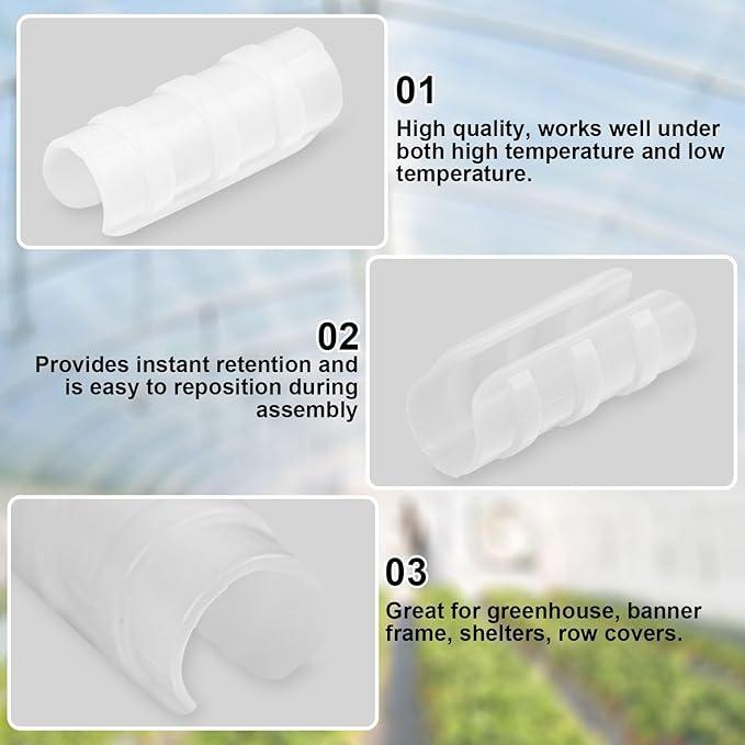 80PCS 3/4 inch Greenhouse Clips White Greenhouse Clamps Black Plastic Clamps Garden Buildings Tube Clips for PVC Pipe Greenhouse Films Sunshade Nets Shelters Farming Gardening