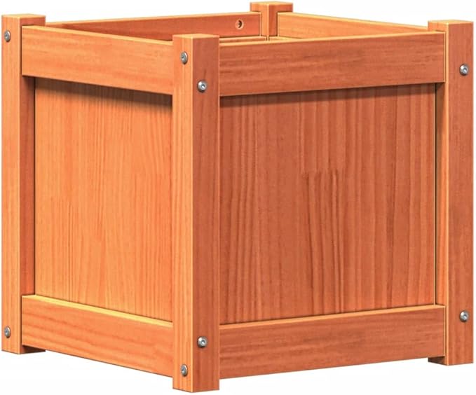 Garden Planter Wax Brown Solid Pine Wood Medium 15.7 Square Decorative Inlays Outdoor Raised Bed for Flowers Herbs Vegetables