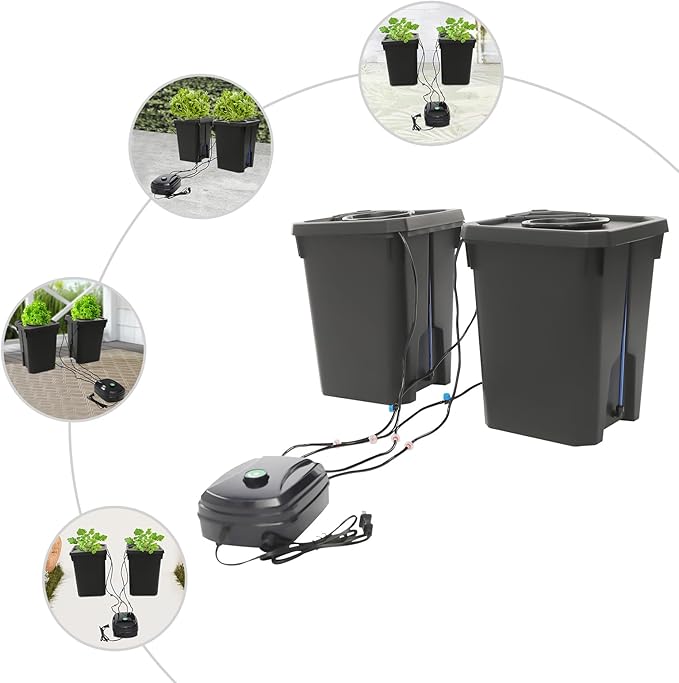 Automatic Watering System - 2 Pot Kit with Reservoir Self-Watering Planters for Indoor/Outdoor Growing 5 Gallon