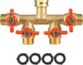 4 Way Brass Hose Splitter Full Flow with Metal Handle - Heavy Duty Spigot Splitter with Shut Off Valve 3/4 GHT Garden Tap Connector