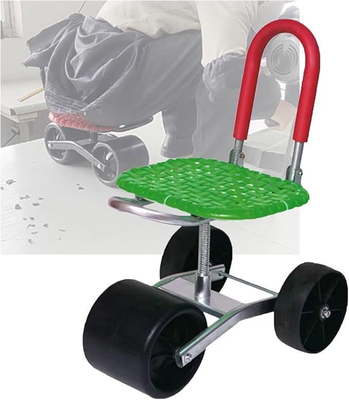 Garden Stool with Wheels Rolling Gardening Helper Bearing 150kg Adjustable Height 22-36cmfor Orchards Farms(Green)