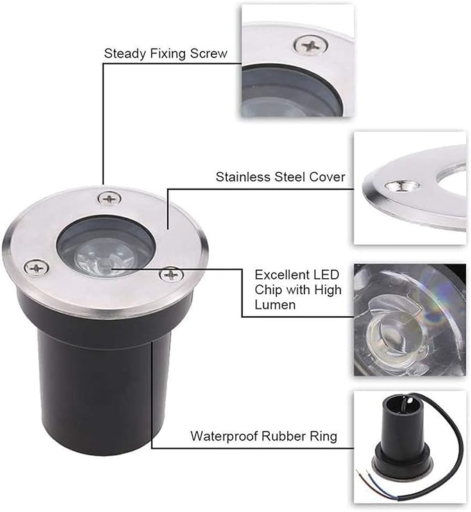 Ultra Thin Ground LED Landscape Lamp - 1W LED Underground Light IP67 Waterproof 304 Stainless Steel Recessed LED Pool Lights Outdoor Spotlight for Garden Lawn Pond Lighting Lights(Color:War