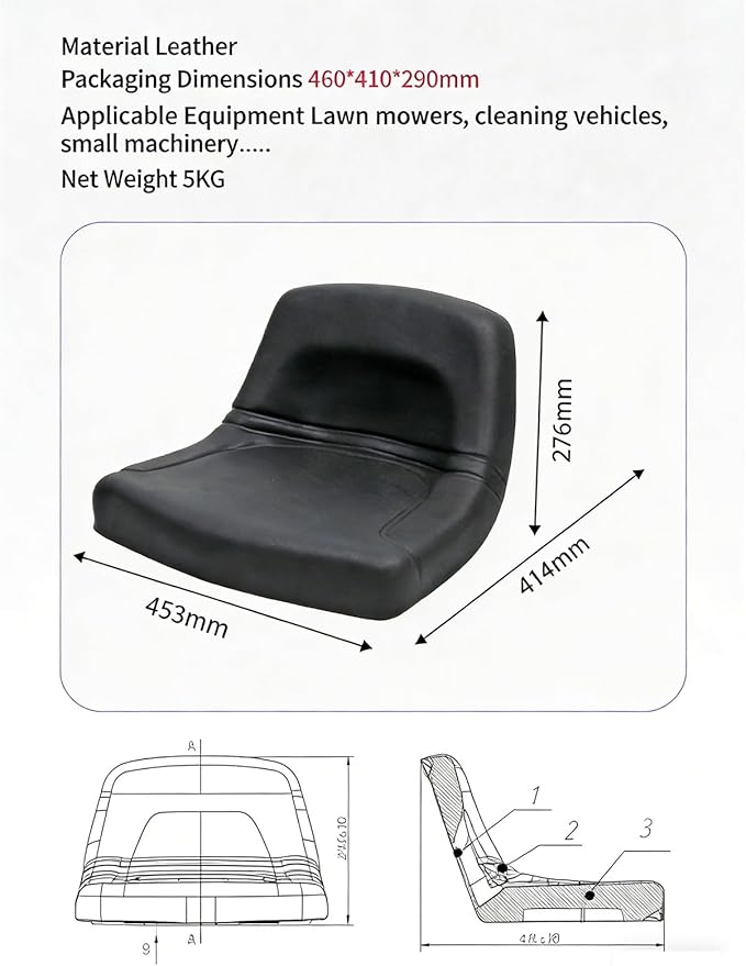 Universal Tractor Seat Heavy-Duty Black Vinyl Lawn Mower Seat - Easy Install Ideal for Lawn Mowers Utility Carts &amp Cleaning Machines