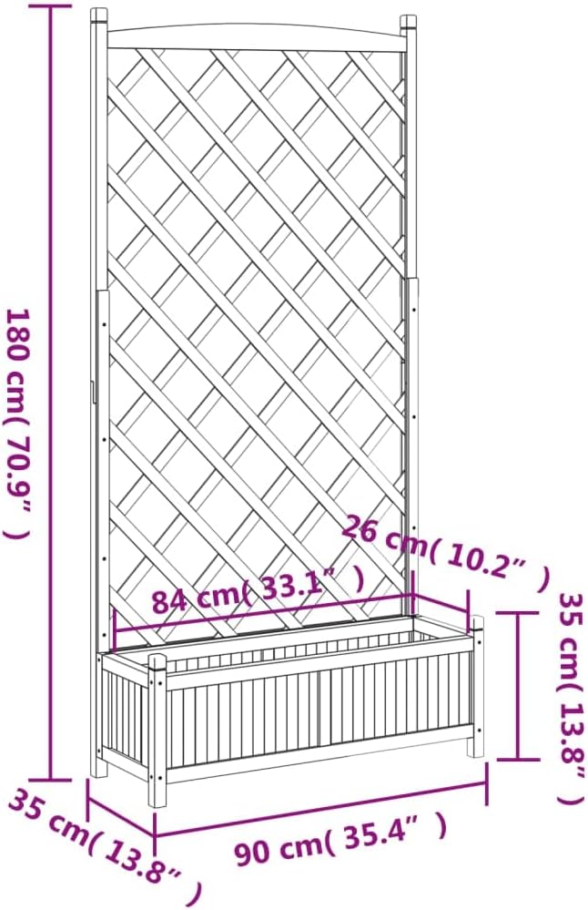 Solid Wood Garden Planter with Trellis Wood Raised Garden Bed Planter with Trellis Outdoor Garden Box for Climbing Plants Brown Solid Wood Fir-771