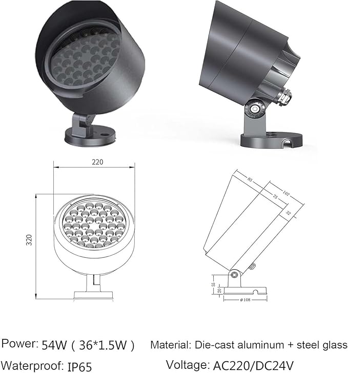 Landscape Lamp - 220V Outdoor LED Spotlight IP65 Waterproof Lawn Projector Floodlight Tree Lighting for Hotel Exterior Wall Contouring Landscaping Projects(B-Neutral Light54W)