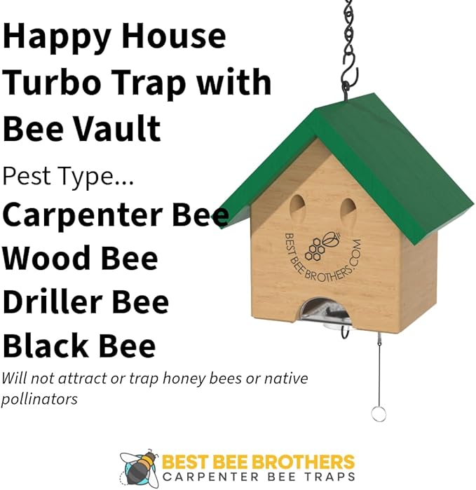 Best Bee Brothers Carpenter Bee Turbo Trap Happy House Carpenter Bee Trap for Outside with Bee Vault &amp Internal Turbo Funnel 6.3” W x 6” H x 5 D