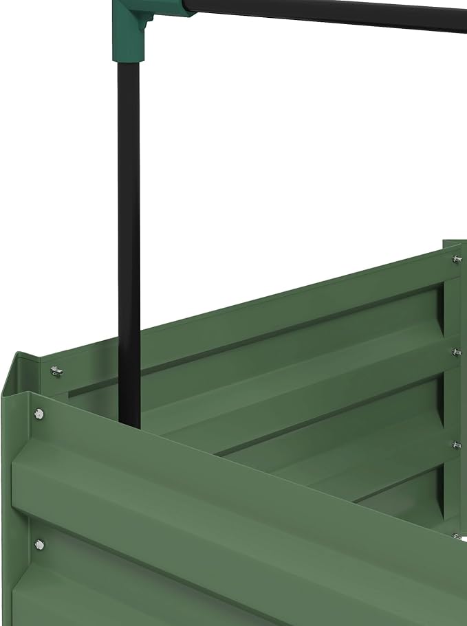 Outsunny Galvanized Raised Garden Bed 73.5 Tall Outdoor Planter Box with Trellis Tomato Cage and Open Bottom for Climbing Vines Vegetables Flowers in Backyard Garden Patio Green