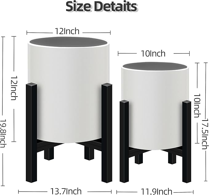 Plant Pot with Stands Set of 2 Mid Century Planters for Indoor Plants Modern Decorative Flower Pots for Balcony Office Living Room or Garden with Drainage Plug 12 inch &amp 10 inch