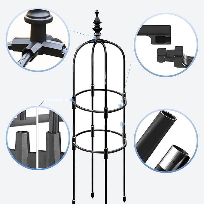 2 Pack Garden Trellis for Climbing Plants Trellis for Potted Plants Tomato Cage Pots Rustproof Metal Plant Flower Trellises Clematis Vine Jasmine Support Outdoor Indoor(Black23 * 150cm/9*11)