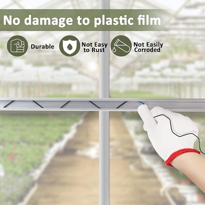 Greenhouse Spring Wire &amp Lock Channel - 20 Sets 6.6 ft PVC Coated Spring Wire &amp Aluminum Alloy U-Channel Bundle with Nylon Gloves for Fast Fix Poly Film Shade Cloth