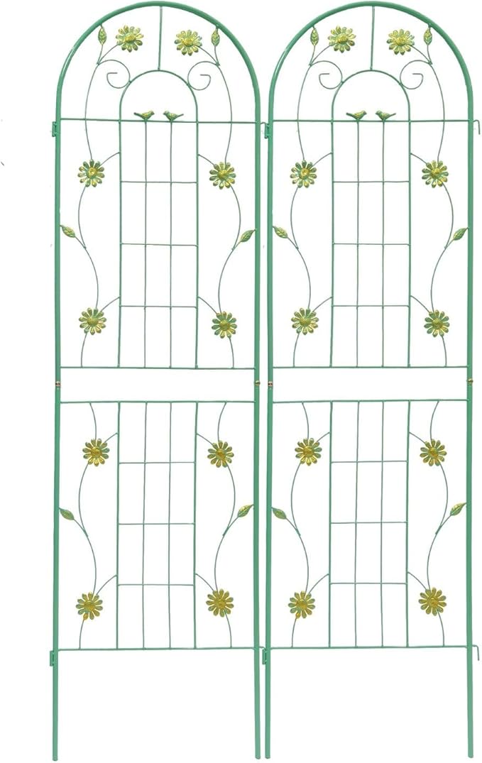 2-Pack Metal Garden Trellis for Climbing Plants Outdoor Flower Support Decorative Outdoor Trellis Green Green