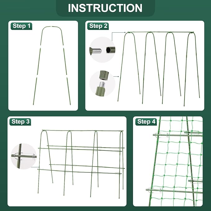 Outdoor Trellis for Climbing Plants Arch Tunnel U-Frame Trellis with Plant Support Clips for Grape Zucchini Plant Metal Tall Green MWM-11-U-120x160-GREEN