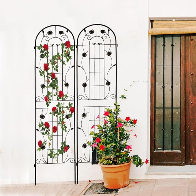 Sturdy Powder-Coated Metal Garden Trellis for Climbing Plants – Rust-Resistant Outdoor Flower Support with Elegant Lattice Design (2 Pack-Black)