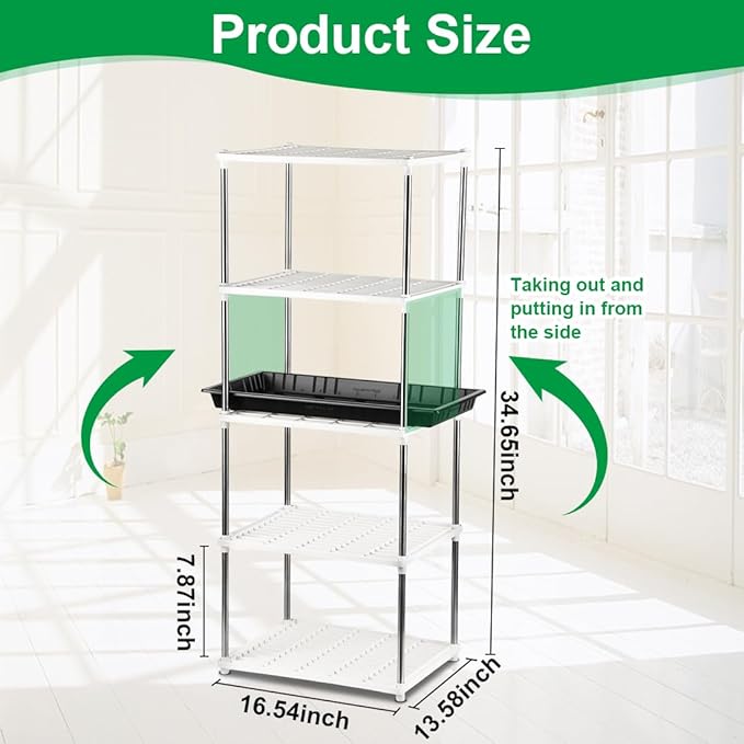 5 Layer Seed Starter Tray Plant Stand Storage for Nursery Pot Seedling Cell Tray Container Indoor/Outdoor Plant Rack Holder (White)