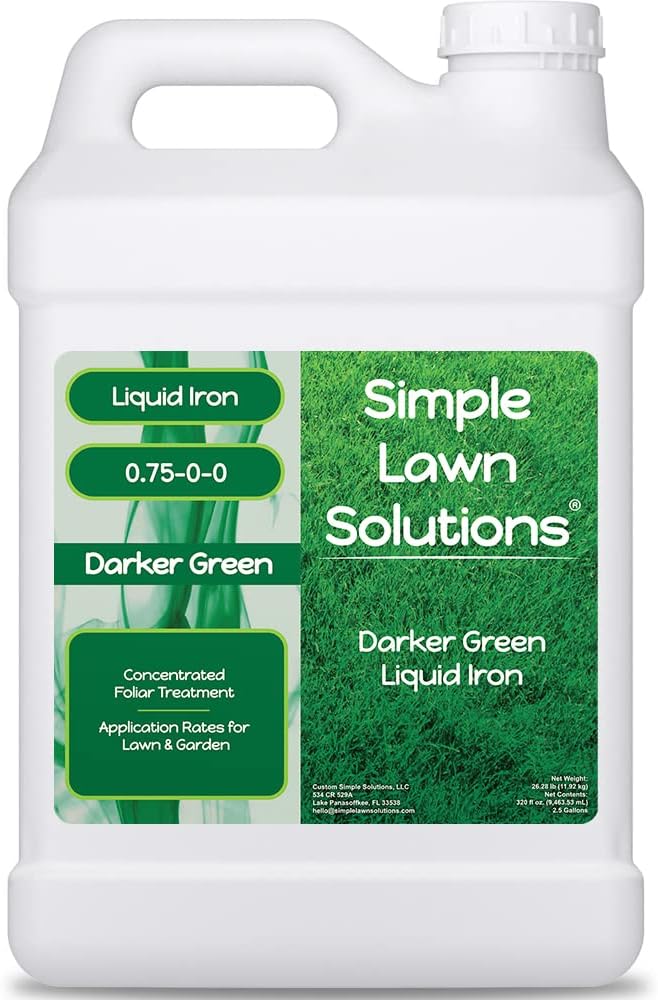 Simple Lawn Solutions - Liquid Iron Darker Green - Chelated Micronutrients - Concentrated Booster for Lawn Indoor Plants and Outdoor Garden (2.5 Gallon)