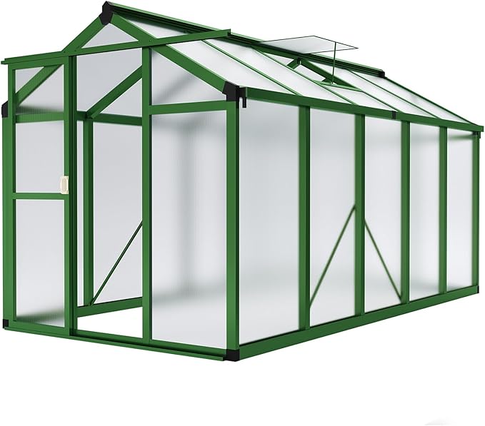 6x10 FT Greenhouse for Outdoors Aluminum Greenhouse with Quick Setup Structure and Roof Vent Polycarbonate Greenhouses Heavy Duty Large Walk-in Greenhouse for Winter Garden Backyard Patio Lawn