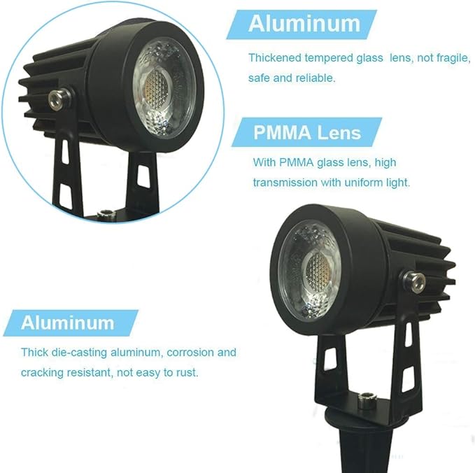 Pack of 2 Outdoor LED Landscape Lights Waterproof Spotlight with Spike Stand and Plug for Driveway Outdoor Lawn Lighting Flood Garden Yard (5W Mini Cool White)