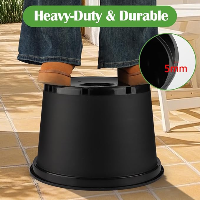 10 Gallon Plastic Nursery Pots 16 Inch Round Plant Pots with Drainage Holes 5 Pack Large Garden Flower Pots for Outdoor Indoor Plants Gardening Gifts for Women Black