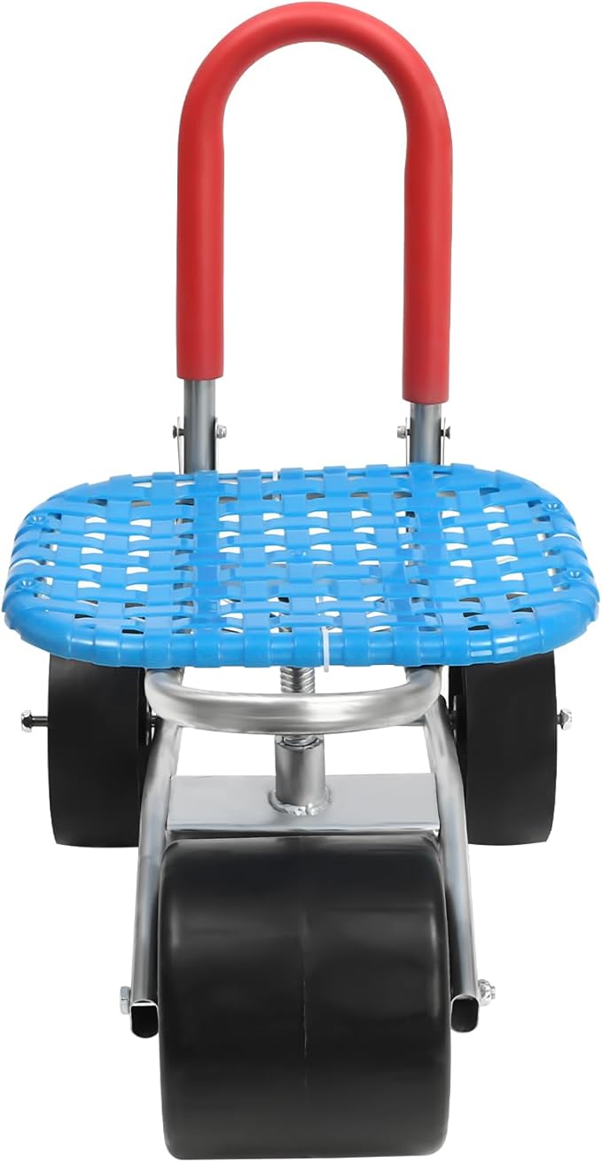 Garden Cart Rolling Stool with 3 Wheels Stable Workseat Sturdy Cart Adjustable Seat Height and Direction Garden Cart Rolling Work Seat for Outdoor Lawn Yard Patio Gardening Helper