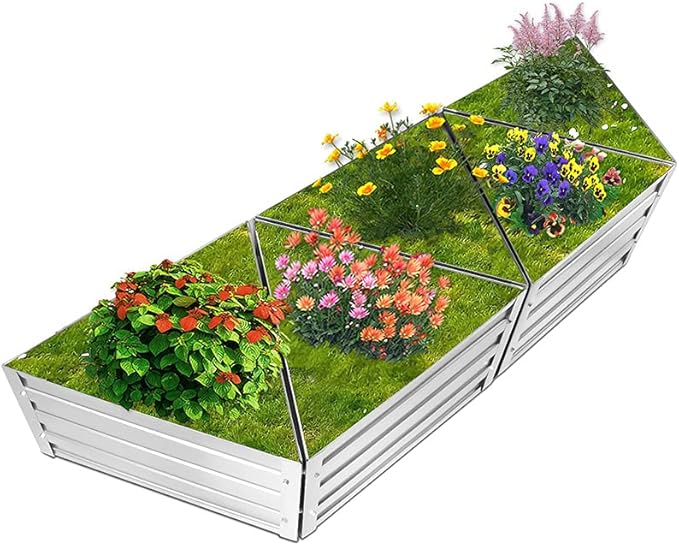 Raised Garden Bed Galvanized Steel Metal Outdoor Planter Kit Box for VegetablesFlowers FruitsHerbs (6 pc Include Tools for Installation) Silver (GD-01)