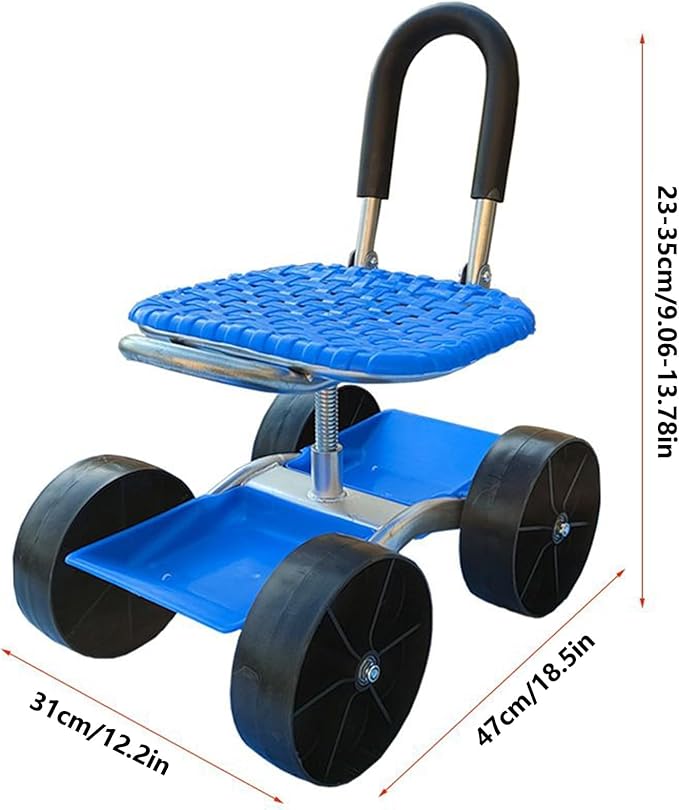 Adjustable Rolling Garden Cart with 360° Tool Tray Ergonomic Gardening Chair for Outdoor Planting Weeding &amp Yard Maintenance - 23.62X18.5X12.2 Inche