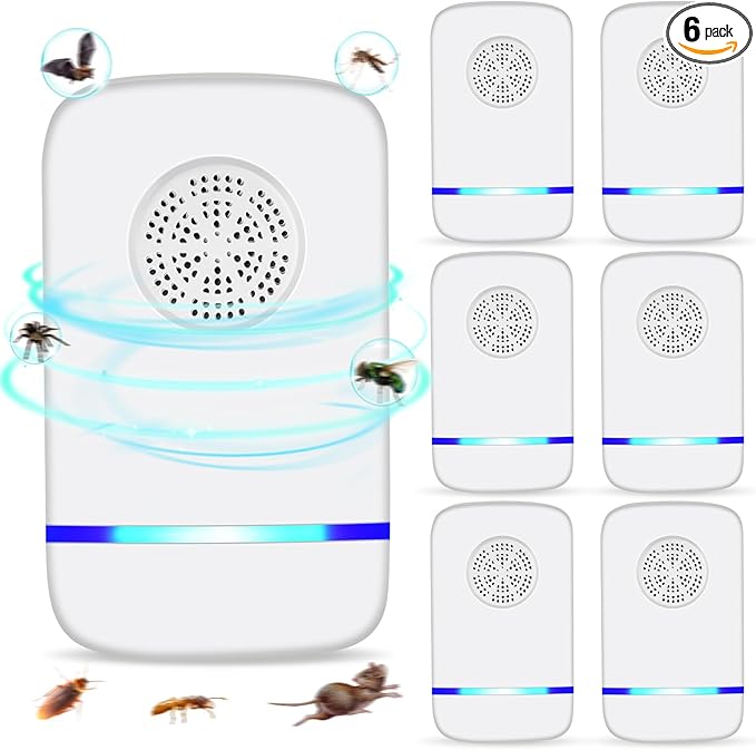 Ultrasonic Pest Repeller Indoor 6 Pcs Electronic Pest Mouse Repellent Ultrasonic Plug in for Mosquito Mice Ant Roach Fleas Spider Bug for Home Hotel Garage Office