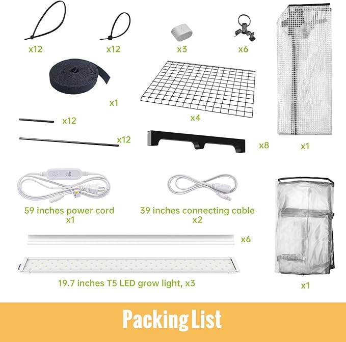 Indoor Greenhouse with Grow Light 4-Tier Plant Stand with Zippered PVC Tent Ventilation Window Bottom Pouch 20W Full Spectrum Plant Light with Timer for Seed Starting 27L x 19W x 59H