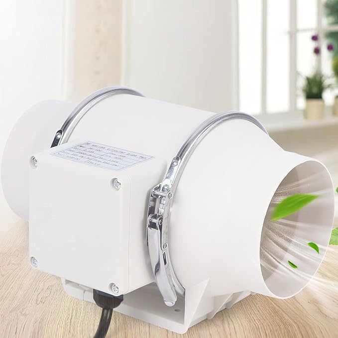 4'' Inline Duct Fan 129.41 CFM High-Efficiency Exhaust Ventilation Fan Quiet 31dB Air Duct Fan with Pure Copper Motor for Home Kitchen Bathroom Grow Tent Hydroponics (US Plug 110V)