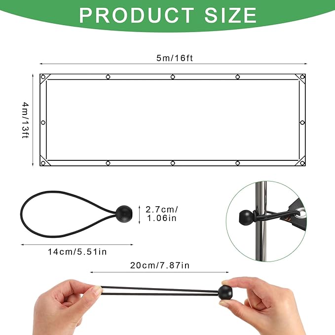 Windyun 2 Pack Heavy Duty Clear Tarps with Reinforced Edge Plastic Tarp Waterproof Plastic Cover Greenhouse Patio with Elastic Rope and Nylon Rope for Garden Furniture (13 x 16 ft)
