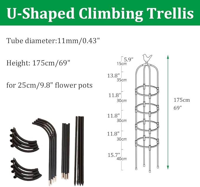Obelisk Plant Tower Garden Trellis for Climbing Plants Flowers Stand Rose Vines Trellis for Outdoor &amp Indoor Garden Obelisk(Black25x175cm/9.8x69in)