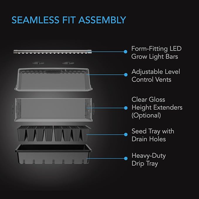AC Infinity Heavy-Duty Humidity Dome with Full Spectrum LED Grow Light Bars Samsung LM301H EVO Diodes 3mm Thickest Dome and 5x8 Trays Vent Extension Panels for Seed Starting and Propagation