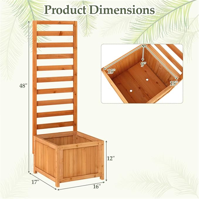 2-in-1 Wooden Raised Garden Bed with Trellis 48 Vertical Planter Box for Climbing Plants Vegetables &amp Flowers Outdoor Wood Privacy Screen for Patio Balcony &amp Backyard Natural Fir Wood