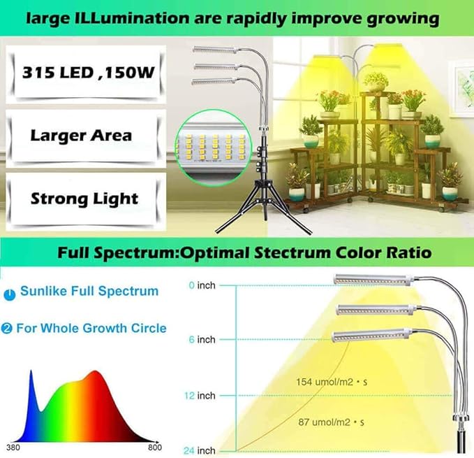 Grow Lights LED Grow Lights for Indoor Plants - Full Spectrum 150W 315 LEDs with Adjustable Tripod Stand and Timer
