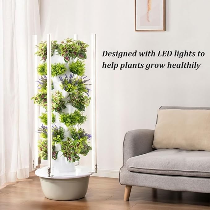 Hydroponic Growing System Vertical Tower Garden System Hydroponic Tower with Led Light Automatic Water Circulation System Suitable for Leafy Greens and Herbs(5 Layer)