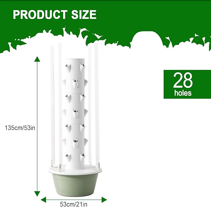 Hydroponic Tower Growing Kits Hydroponics Tower with LED Grow Light Hydroponics Tower Automatic Water Circulation System for Herbs and Vegetables 5/7/9 Thfloor(135cm/53in)