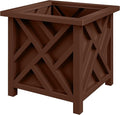Lattice Design Planter Box - 15.5-Inch-Square Decorative Outdoor Flower or Plant Pot - Front Porch Patio and Garden Decor by Pure Garden (Brown)