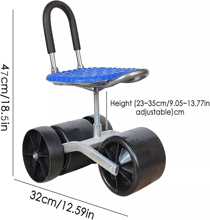 Garden Rolling Stool seat Adjustable 360° Rotating Work seat with Wheels for Courtyard Portable Garden Scooter