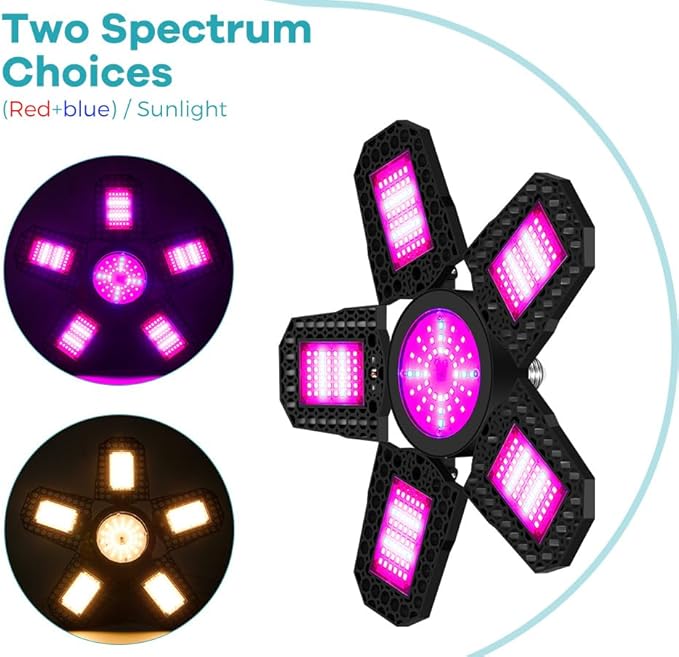 150W LED Deformable Grow Lighting 110V Red Blue Hydroponic Fill Lightings 4-Leaf Foldable Greenhouse Tent Planting Box UV/IR Vegs Flower and Fruit Cactus Potted Moss Cultivation Lamping100-277V