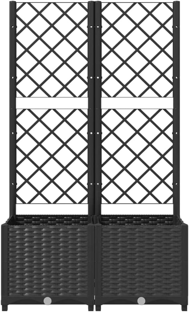 vidaXL Garden Planter with Trellis - Black Outdoor Plant Box 31.5x15.7x53.5 - Polypropylene Raised Bed for Climbing Plants and Flowers