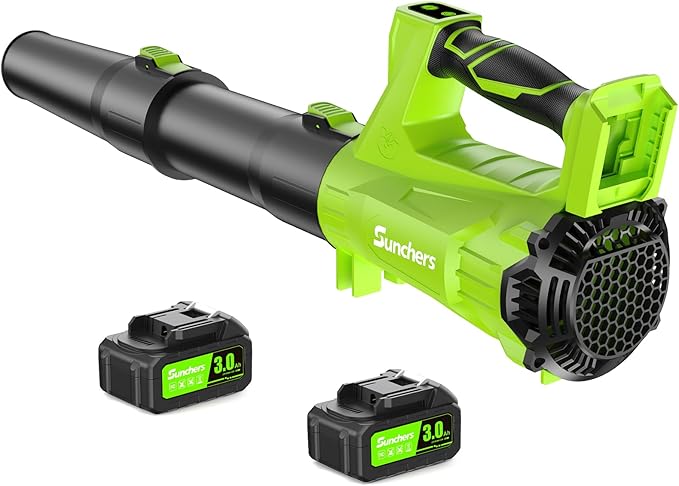Electric Leaf Blower Cordless with 2 3.0Ah Battery and Charger 2 Speed Mode 650CFM 280MPH Patio Tools with 2 Tubes 20V Battery Powered Leaf Cleaner Handheld Blowers for Lawn Care Dust Leaves Yard