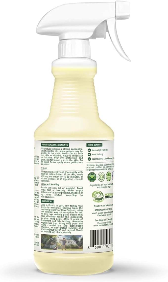 Mosquito Magician Indoor and Outdoor Flea &amp Tick Spray - Use for Carpet Furniture Bedding Couches &amp Pets – Plant-Sourced with Essential Oil – Lemongrass 16 OZ