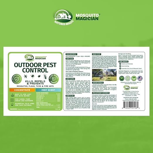 Mosquito Magician Liquid Concentrate - Kills Mosquitoes Fleas &amp Fire Ants Use with Pump or Backpack Sprayers Foggers or Automatic Misting Machines Ideal for Yards Lawns Patios 16 OZ - Min