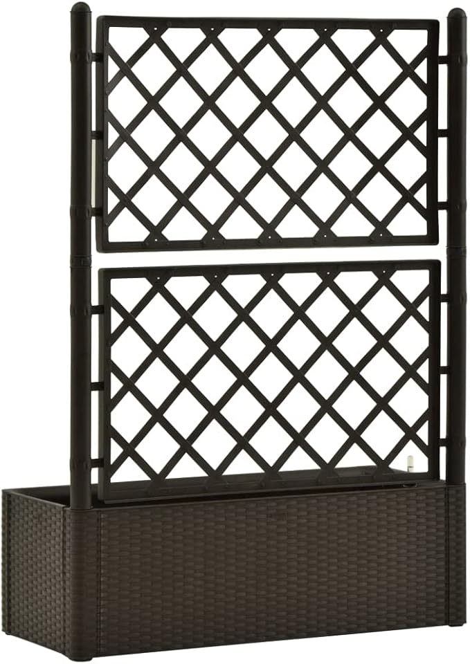 Garden Raised Bed with Trellis and Self Watering System MochaRaised Garden BedRaised Planter Stand with Open Shelves for Growing HerbsVegetables and Flowers in Limited Garden Space
