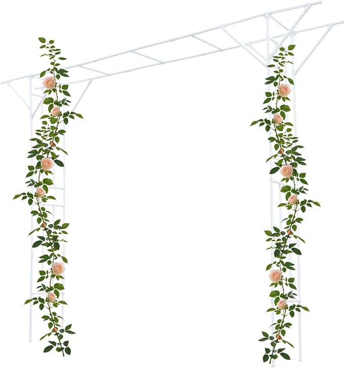 11.8x8.9ft Large Garden Trellis for Climbing Plants Heavy Duty Steel Arch Trellis for Outdoor Cucumber Grape Rose Pea Flower Plant Support Garden Arch for Wedding Arch Decor (White)