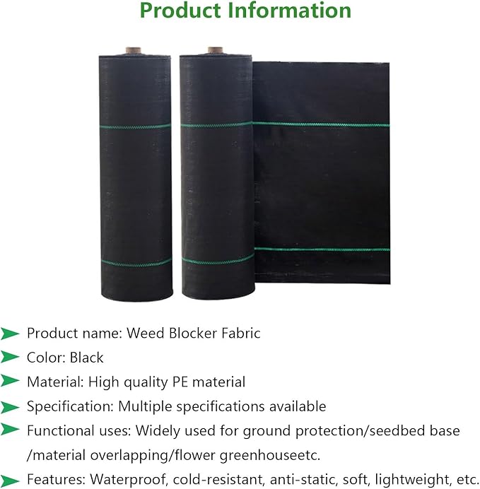 Garden Weed Barrier Landscape Fabric Durable Ground Cover Mat Weed Control Cloth Breathable Woven Geotextile Fabric for Vegetable Flower Bed Black(1.8x100m)